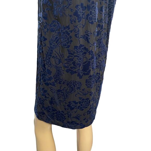 Adrienne Vittadini Mini Dress Black‎ with Blue Velvet Burnout Pattern Size Small - Picture 8 of 11